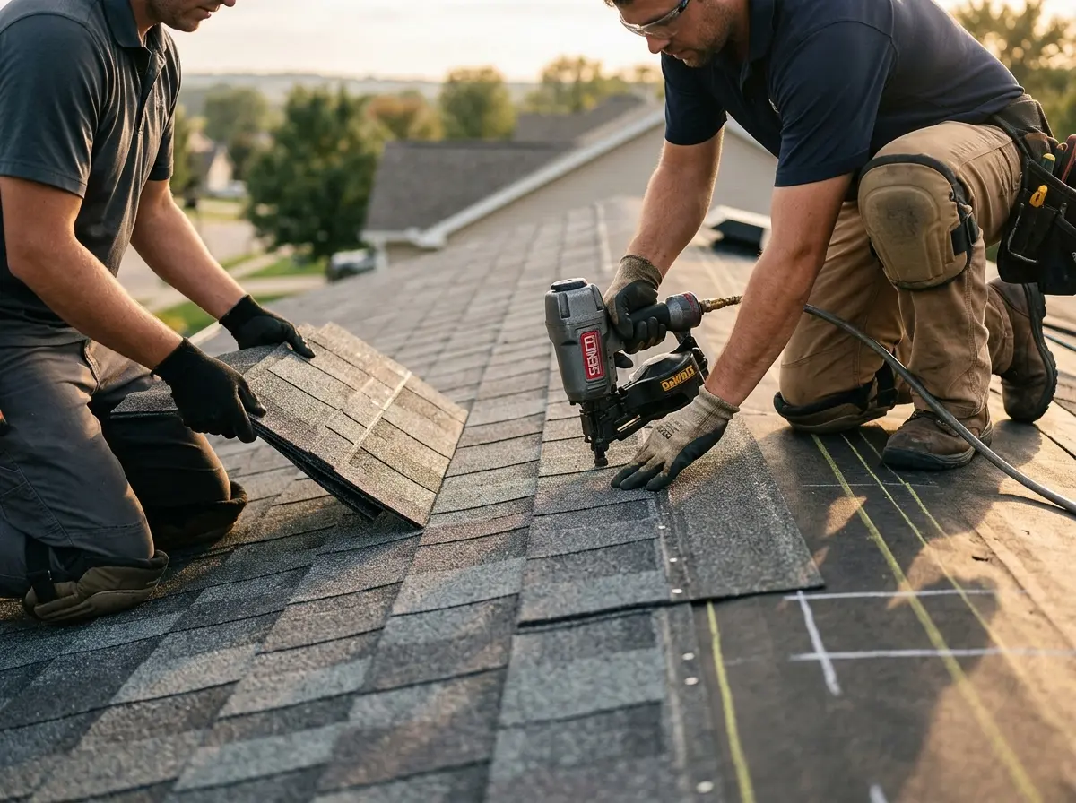 Professional roofer working on a residential roof in Fort Oglethorpe